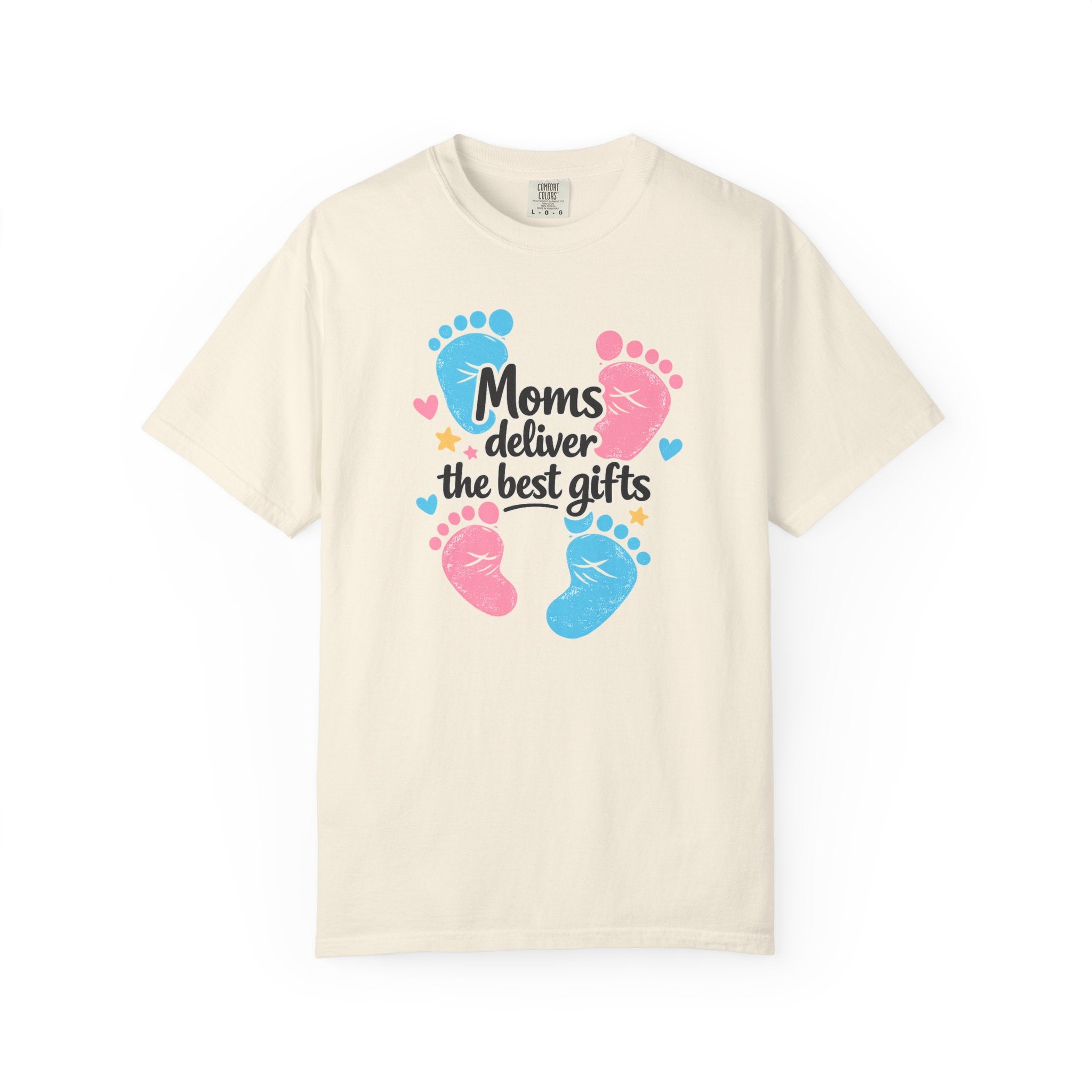 "Moms Deliver the Best Gifts" Baby Footprint T-Shirt (Dark Font)