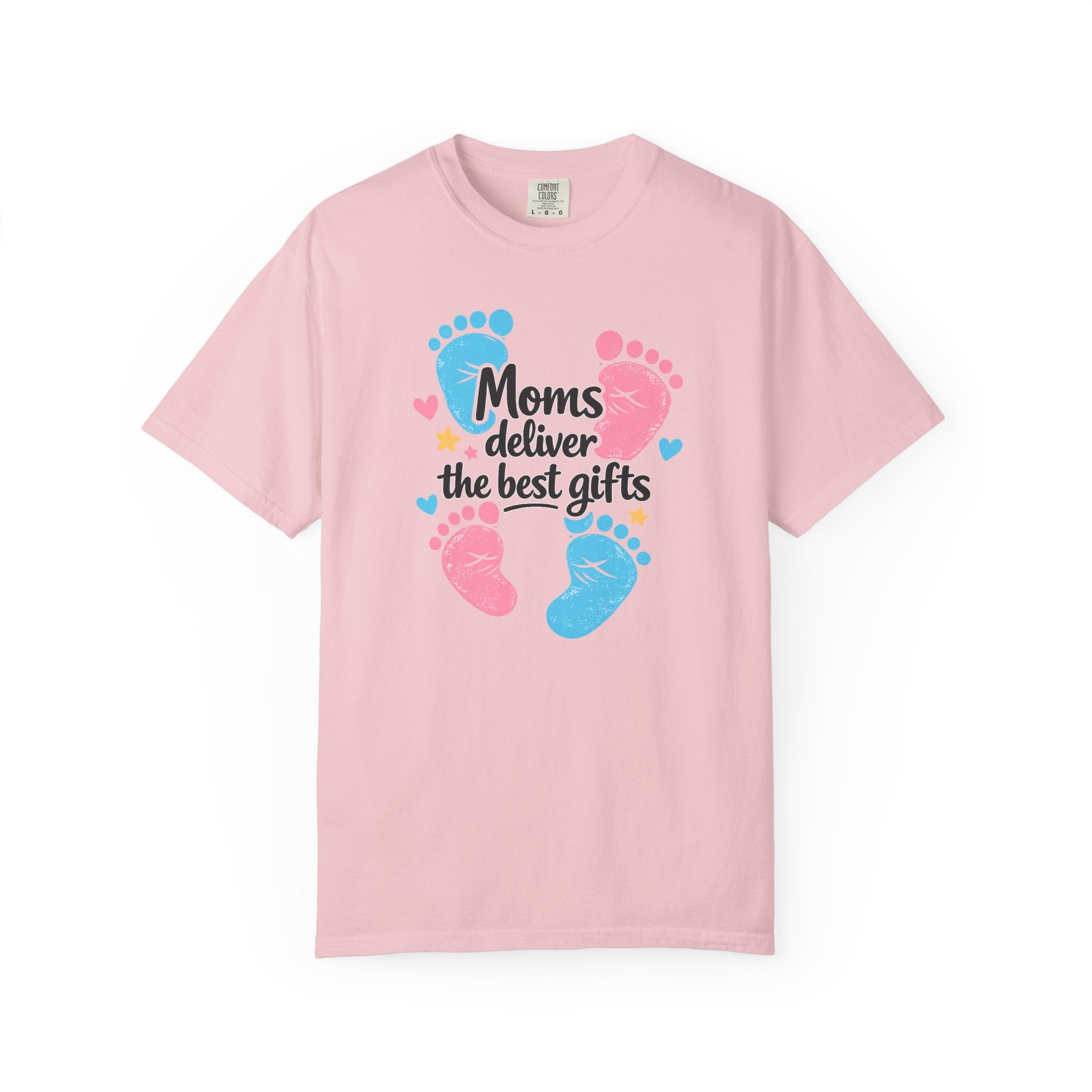 "Moms Deliver the Best Gifts" Baby Footprint T-Shirt (Dark Font)