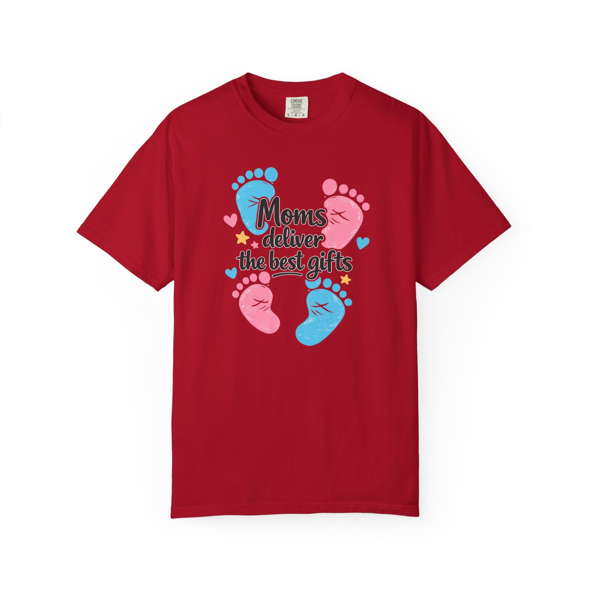 "Moms Deliver the Best Gifts" Baby Footprint T-Shirt (Dark Font)
