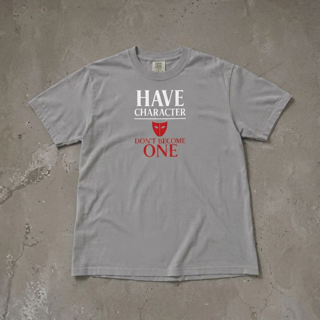 "Have Character Don't Become One" Inspirational Drama Mask Tee (Light Font)
